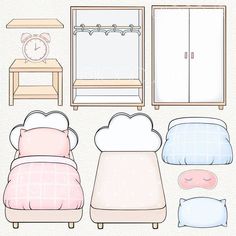 an image of bedroom furniture set in pastel colors