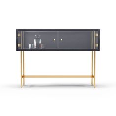 a black and gold sideboard with two drawers