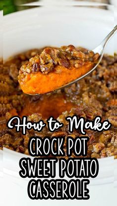 a spoon full of crock pot sweet potato casserole