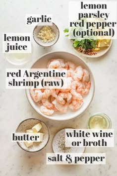 ingredients to make shrimp salad with lemon, parsley and red pepper mayonnaise