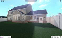 a virtual view of a house in the middle of a yard with grass and fence