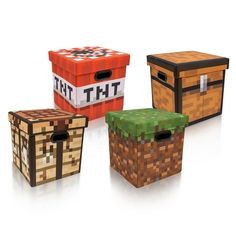 four different colored boxes with the words tht on them, each containing an image of a basket