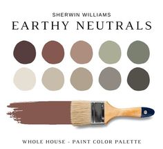 a paint brush with the words earthy neutrals on it and colors in different shades