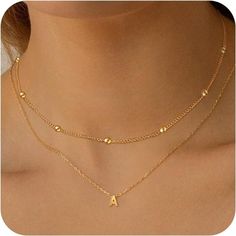 Lobster Clasp Closure Two Separate Necklaces:Satellite Chain Necklace Initial Necklace .The Necklaces Aren't Connected So You Can Wear Either One Or Both Together.You Can Adjust The Length On Both And Even Use The Shorter One As A Satellite Bracelets.Great To Layer With Other Necklaces As Well Gold Initial Necklace Size:Size Of The Gold Initial Necklaces Is 16.5"+2" Extension, And Satellite Chain Necklace Is 14"+2" Extension. Strong Lobster Clasp Design, You Can Easily To Adjust Necklace Length Dainty Layered Necklaces, Girls Birthday Parties, Gold Initial Necklaces, Gold Letter Pendants, Name Choker, Initial Necklaces, Letter Jewelry, Necklace Name, Chrismas Gifts