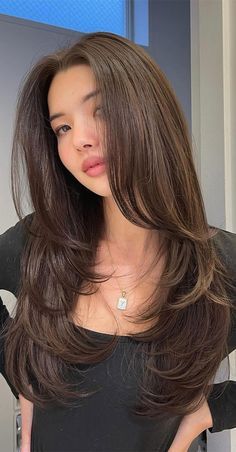 Long Wispy Side Bangs, Korean Long Layered Haircut, Front Layers Long Hair, Long Front Bangs, Butterfly Haircut, Haircut 2024, Haircuts For Long Hair With Layers, Hair Inspiration Long