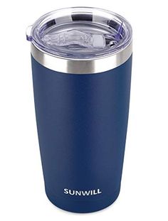 the sunvill tumbler is blue and has a clear lid