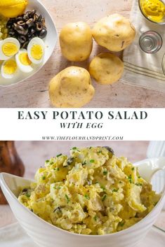 potato salad with eggs in a white bowl