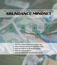 a pile of money with the words abundance mindset above it and numbers below them