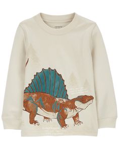 Crafted in a soft cotton blend, this long-sleeve graphic tee is complete with fun and colorful dino art both on the front and the back. Dinosaur Graphic Tee, Dinosaur Tshirt, Dino Art, Dinosaur Graphic, Toddler Boy Tops, Baby Boy Tops, Baby Dinosaur, Graphic Tee Style, Baby Dinosaurs