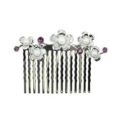 Faship Gorgeous Purple Crystal Mother Of Pearls Floral Hair Comb Purple Flower Brooch For Formal Occasions, Purple Flower Hair Piece, Affordable Purple Flower-shaped Jewelry, Purple Flower Hair Clip, Vintage Purple Flower-shaped Jewelry, Floral Hair Combs, Mother Pearl, Purple Crystals, Floral Hair