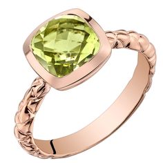 An ode to Mother Nature Soft, unrestrained and intensely refreshing, the Peora natural Peridot is nothing short of enchanting.  This classic ring features a cushion cut Peora natural Peridot gemstone in 14K rose gold. Our natural Peridot gemstones are a unique gift from nature. By cutting them in a way that respects the rough's natural radiance, we ignite their inherent intensity and maximize their brilliance to deliver on our signature Peora standard. Handcrafted in pure 14K rose gold goodness, this ring has been carefully coated in an elegant rhodium finish. Our artisans are expertly trained in this process which fortifies the ring's strength, shine and brilliance. Looking for a special jewelry gift for someone special? Our concierge stylists are here to help with all of your jewelry que Jewelry Questions, Dome Ring, 14k Rose Gold Ring, Peridot Ring, Peridot Gemstone, Green Peridot, Domed Ring, Classic Ring, Rings For Her