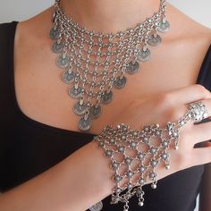 Beautiful silver plated necklace and bracelet set.  Elegant and very stylish. One size fits all. Made in Turkey