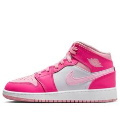 (GS) Air Jordan 1 Mid 'Fierce Pink' FD8780-116 (AJ1/SNKR/Retro/Mid Top/Non-Slip/Basketball/Shock-absorbing) Jordan 1 Colors, Air Max 96, Jordans 1, Pink Jordans, Sneakers Noir, Nike Dunk High, Air Jordan 3, Mid Top, Jordan 13