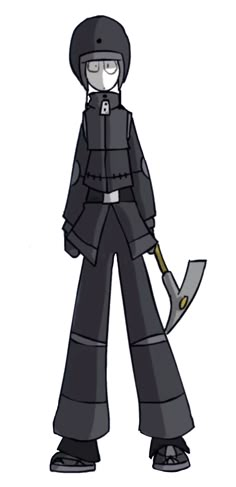 a drawing of a person with a knife in his hand and wearing a black outfit