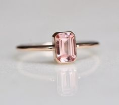 14K Gold Octagon Champagne Sapphire Ring Pink Sapphire | Etsy Bezel Sapphire Ring, Pink Emerald Cut Ring, Engagement Ring Pink, Octagon Ring, Champagne Sapphire, Pink Stone Rings, Pink Sapphire Ring, Rose Quartz Ring, Tourmaline Ring