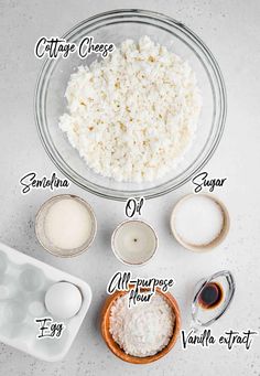 the ingredients to make rice are shown in bowls