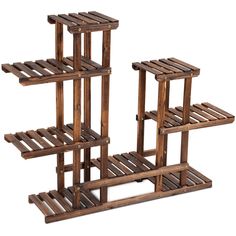 The plant frame is made of fir, has corrosion resistance and weather resistance and can be used for a long time. A hollow frame design provides good air permeability and drainage for the natural growth of flowers or potted plants. The plant rack has 6 layers and 8 pots with low and high-layer designs, allowing for various plants of different sizes. WELLFOR 6-Tier Brown Wooden Plant Stand Shelf Storage | GT-HPY-3559 Plant Stands Outdoor, Wood Plant Stand, Into The Wood, Flower Display, Display Storage, Fir Wood