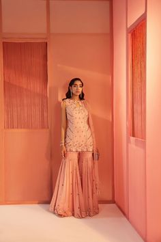 Dusty Pink Kurta and Sharara Set - MARKET Dusty Rose Indian Outfit, Kurta And Sharara Set, Pink Sharara, Kurta And Sharara, Sharara Designs, Pink Kurta, Sharara Suit, Dream Outfits, Baby Pink Colour