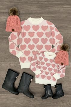 Mom & Me - Pearl Heart Sweater - Sparkle in Pink Making Valentines, Cozy Essentials, Mommy Daughter Outfits, Sparkle In Pink, Stylish Sweater, Long Sleeve Design, Hearts Girl, Pearl Heart, Mommy And Me Outfits