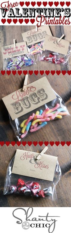 valentine's day printables with candy sticks in celloine bags and tags on them