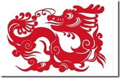 a red paper cut design of a dragon