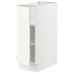 a white cabinet with two doors and shelves on each side, in front of a white background