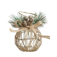 a christmas ornament with pine cones and twine