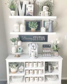 a white shelf filled with lots of different items