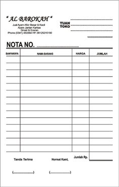 an invoice form with the words nota no written on it, and two lines