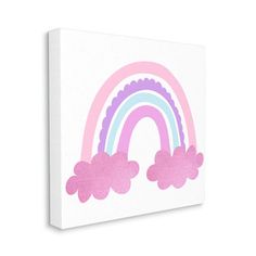 a white canvas with a pink rainbow and clouds on it