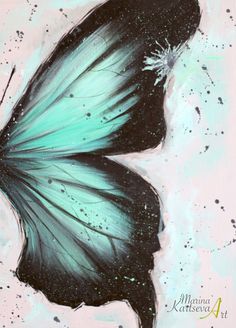 a painting of a green and black butterfly