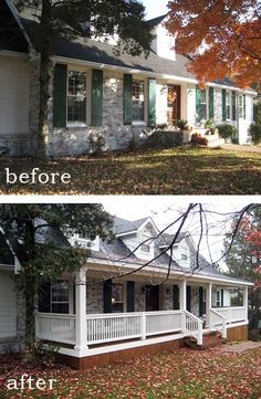 before and after photos of a home in the winter