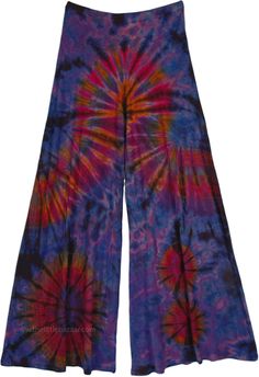 A smart pair of tall disco wide-leg pants, perfect to get your groove on! These wide-leg palazzo pants are very fashionable, with their purple backdrop and multicolour tie-dye pattern they surely stand out. The stretchy waist is made from rayon soft fabric which gives you a flattering silhouette, a bit of spandex to give a tinge of elasticity, and features wide legs for a flowing, lean line, no matter what your body type. #tlb #SplitSkirtsPants #Tall #bohemianfashion #FullTiedyePalazzopants #Tal Granola Clothes, Jean Painting, Wide Leg Soft Pants, Hippie Fits, Purple Backdrop, Boho Whimsical, Dye Pants, Moda Hippie, Tie Dye Pants