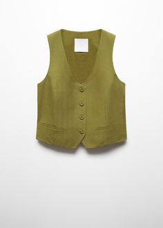 Suit vest with buttons Summer Workwear Vest With Button Closure, Elegant Linen Tank Top For Work, Classic Spring Vest, Summer Workwear Vest With Buttons, Elegant Spring Tank Top With Buttons, V-neck Tank Top With Button Closure For Work, Chic Green V-neck Vest, Green Buttoned Vest For Workwear, Classic Spring Tank Top With Button Closure