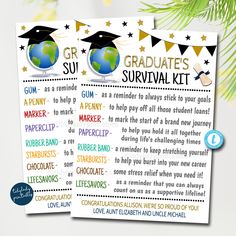 two graduation survival kit for students with the words gradulate's survival