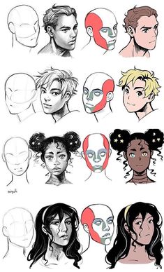 some drawings of different faces and hair styles