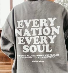 "He said to them, \"Go into all the world and preach the gospel to all creation.\" - Mark 16:15 Unisex Fit Ultra Soft Fabric 50% cotton, 50% polyester Pill-resistant air jet yarn Double-needle stitching throughout" Mission Trip Tshirt, Mission Trip Shirts, Preach The Gospel, Christian Hoodies, Mission Trip, Church Shirt, Jesus Faith