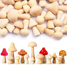 PRICES MAY VARY. Package Includes: you will receive 40 pieces of mushroom toys in 14 sizes; They are rich in style and abundant in quantity, convenient for you to use or replace, sufficient to meet your daily decorative needs Quality Wood: the wooden mushrooms are composed of quality wood, which has smooth surface and will not scratch your hands when using; It doesn't fade or break, serviceable for long time home decorating Adorable Mushrooms: the mushroom party decorations are designed with pre Wood Mushrooms, Wooden Mushrooms, Mushroom Kits, Mushroom Decor, Bookshelf Decor, Arts And Crafts Projects, Unfinished Wood, Creative Kids, Paint Color