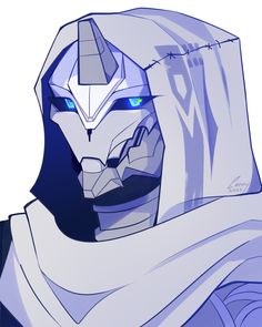 an anime character with blue eyes wearing a white mask