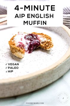 an english muffin on a plate with the words 4 - minute appetizer