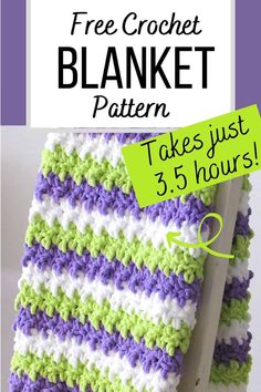 a crocheted blanket with the text free crochet blanket pattern takes just 5 hours