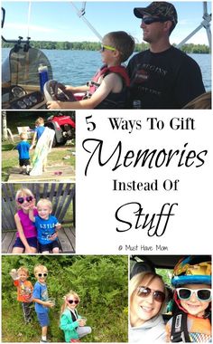 a collage of photos with the words 5 ways to gin memories instead of stuff