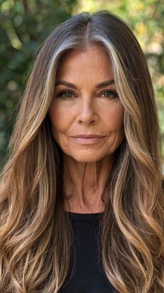 Long Hairstyles for Women Over 60 Jacqueline Smith Hair, Sophisticated Long Hairstyles, Long V Hair, Long Bronze Hair, 50 Long Hair Over 50, Younger Hairstyles Anti Aging, How To Wear Long Hair, Long Hairstyles Over 40 New Looks, Trendy Hair Styles For Long Hair