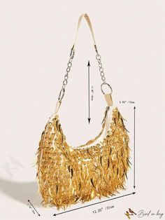 BirdinBag - Sequin-Adorned Medium Hobo Bag - Elegant Bridal Purse for Weddings, Proms, and Parties Bridal Purse, Minimalist Pattern, Novelty Bags, Tassel Bag, Style Minimalist, Gold Details, Hobo Bag, Evening Bags, All Over Print