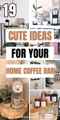 cute home coffee bar ideas Small Home Coffee Bar, Nespresso Coffee Station Ideas Countertop, Coffee Bar Ideas For Kitchens, Coffee Bar Organization Ideas, Cute Coffee Station, Bar Styling Ideas, Coffee Station Ideas Countertop, Coffee Machine Table