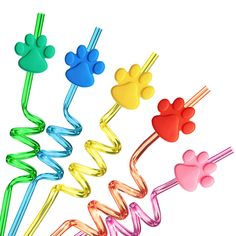 PRICES MAY VARY. UNIQUE DESIGN - Packed with 24 Paw patterned curly straws in 8 different design styles, 3 straws in each style, 8 colors, attractive and creative, suitable for kids and adults. The color is rich, so it can meet the needs of people who like different color silly straws. PARTY USE - Perfect for any party or pet's birthday themed party, party decoration or party supply gift. These paw drinking straws are perfect for pet's parties, dog birthday, cat birthday, celebrations and more D Paw Birthday, Puppy Pals, Fest Temaer, Paw Patrol Birthday Party, Cat Birthday Party, Paw Patrol Party, Dog Birthday Party, Paw Patrol Birthday, Haiwan Peliharaan