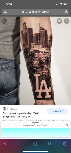 a person with a tattoo on their arm and the word la in front of them