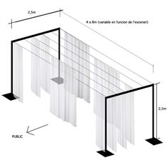 the diagram shows how to hang curtains in an open air space, with measurements for each section