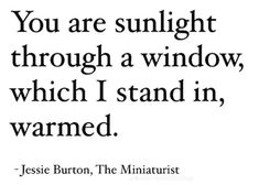 a quote that reads, you are sunlight through a window which i stand in, warmed