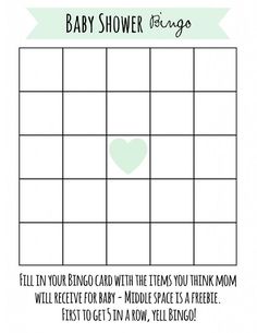 a baby shower game with the words, fill in your bingo card with the items you think mom will receive